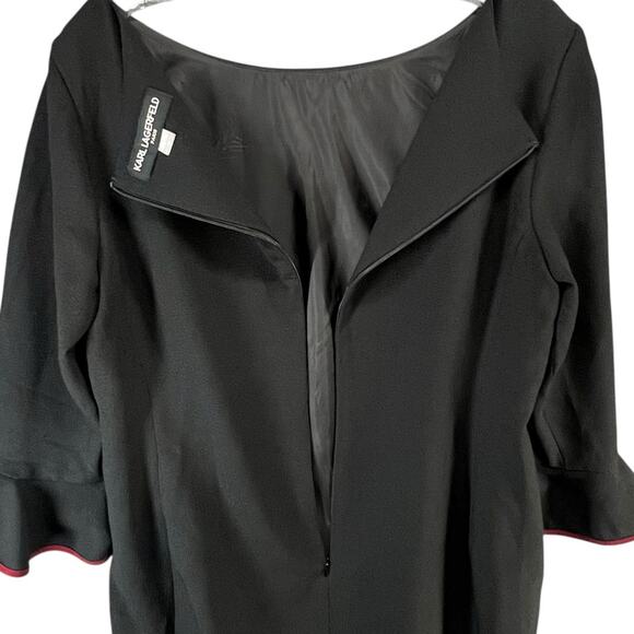 Karl Lagerfeld Sheath Dress Womens 12 Black Tulip 3/4 Sleeve Lined Modern Career - Picture 7 of 16